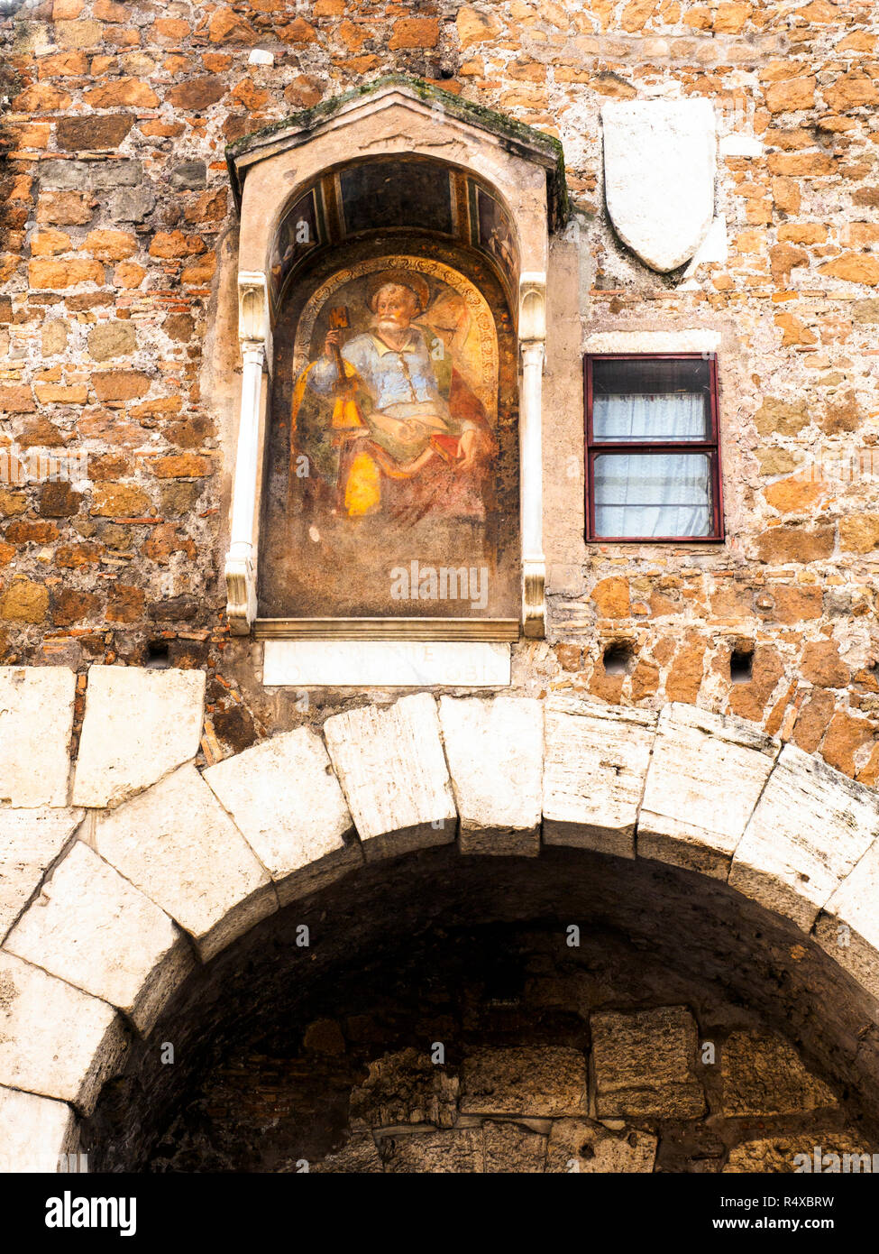 Tabernacle on the facade of Porta San Paolo - Rome, Italy Stock Photo