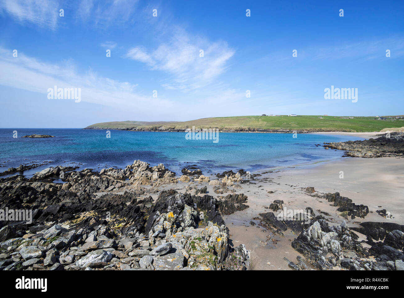 Sandy beach at West Sandwick on the Isle of Yell, Shetland Islands, Scotland, UK Stock Photo