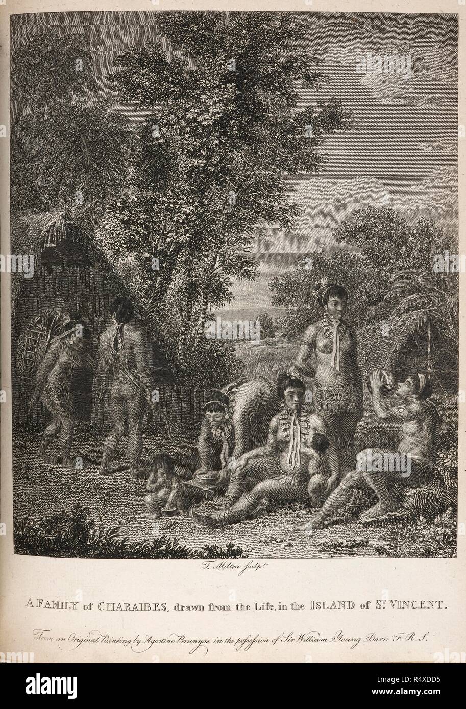 'A family of Charaibes , indigenous peoples ...in the island of St. Vincent' from a history of the British Colonies in the West Indies. . The history, civil and commercial, of the British Colonies in the West Indies. London, 1794. Source: 982.I.22 opposite 390. Author: Edwards, Bryan. Stock Photo