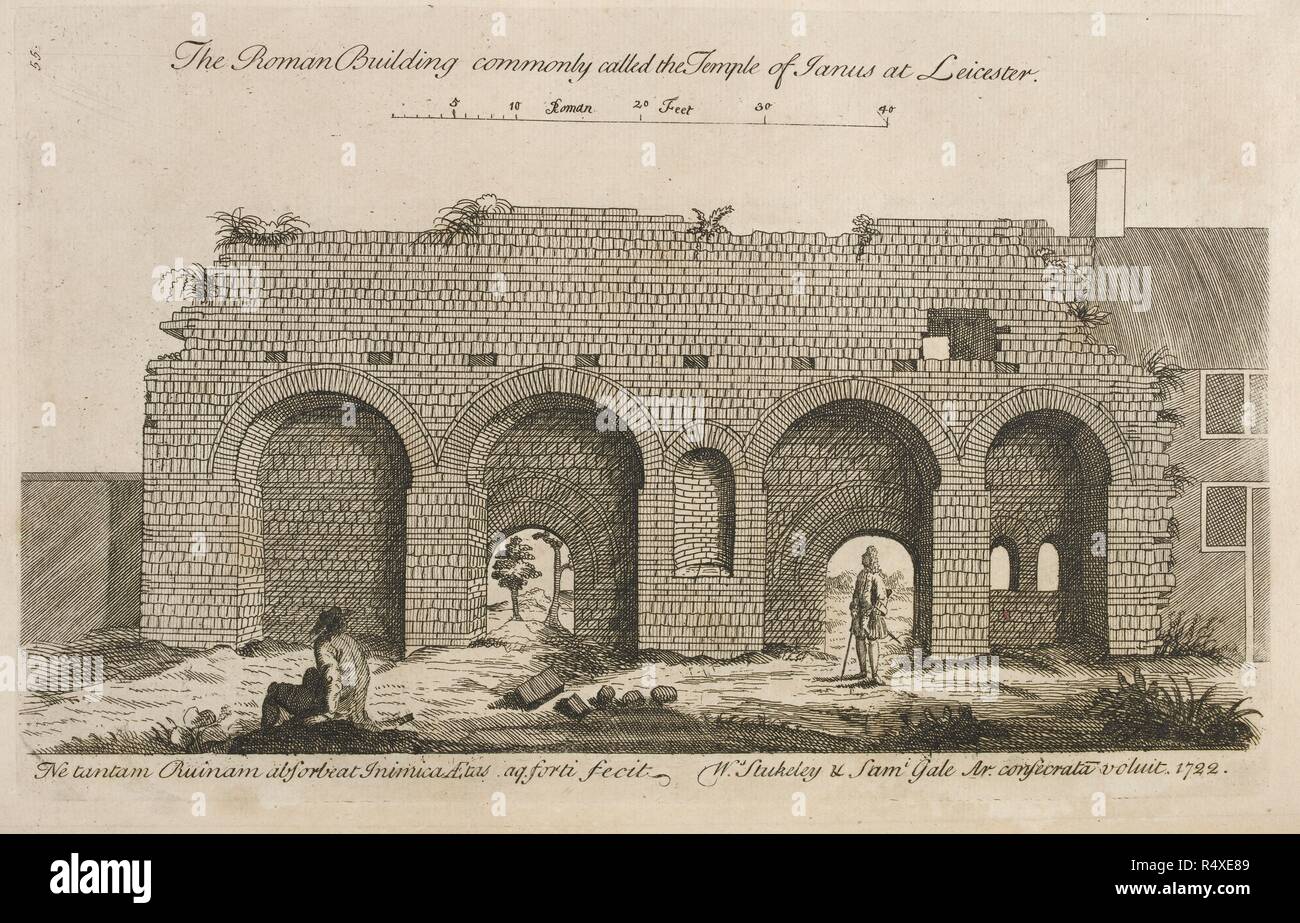 Illustration of Temple of Janus at Leicester. A roman ruin. Building. . Itinerarium curiosum; or, an Account of the Antiquitys and remarkable curiositys in nature or art, observâ€™d in travels throâ€™ Great Brittan. London, 1724. Source: 191.e.10 (1) 55. Language: English. Stock Photo