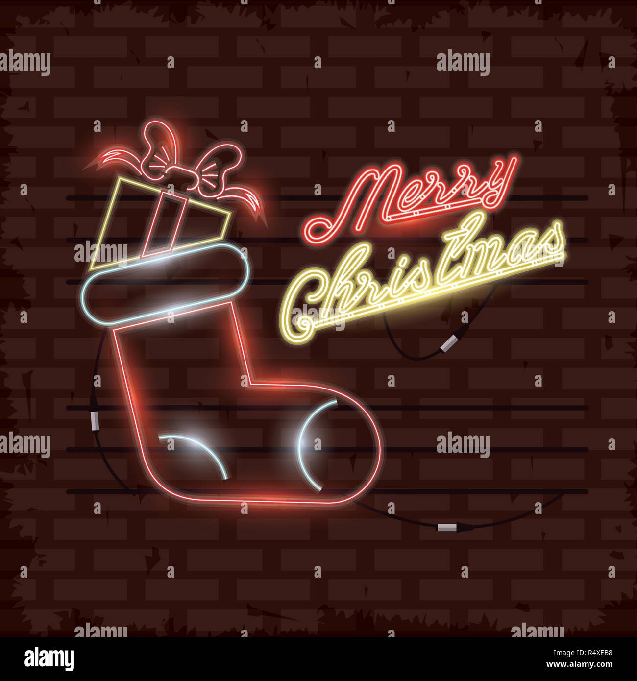 merry christmas card neon lights Stock Vector