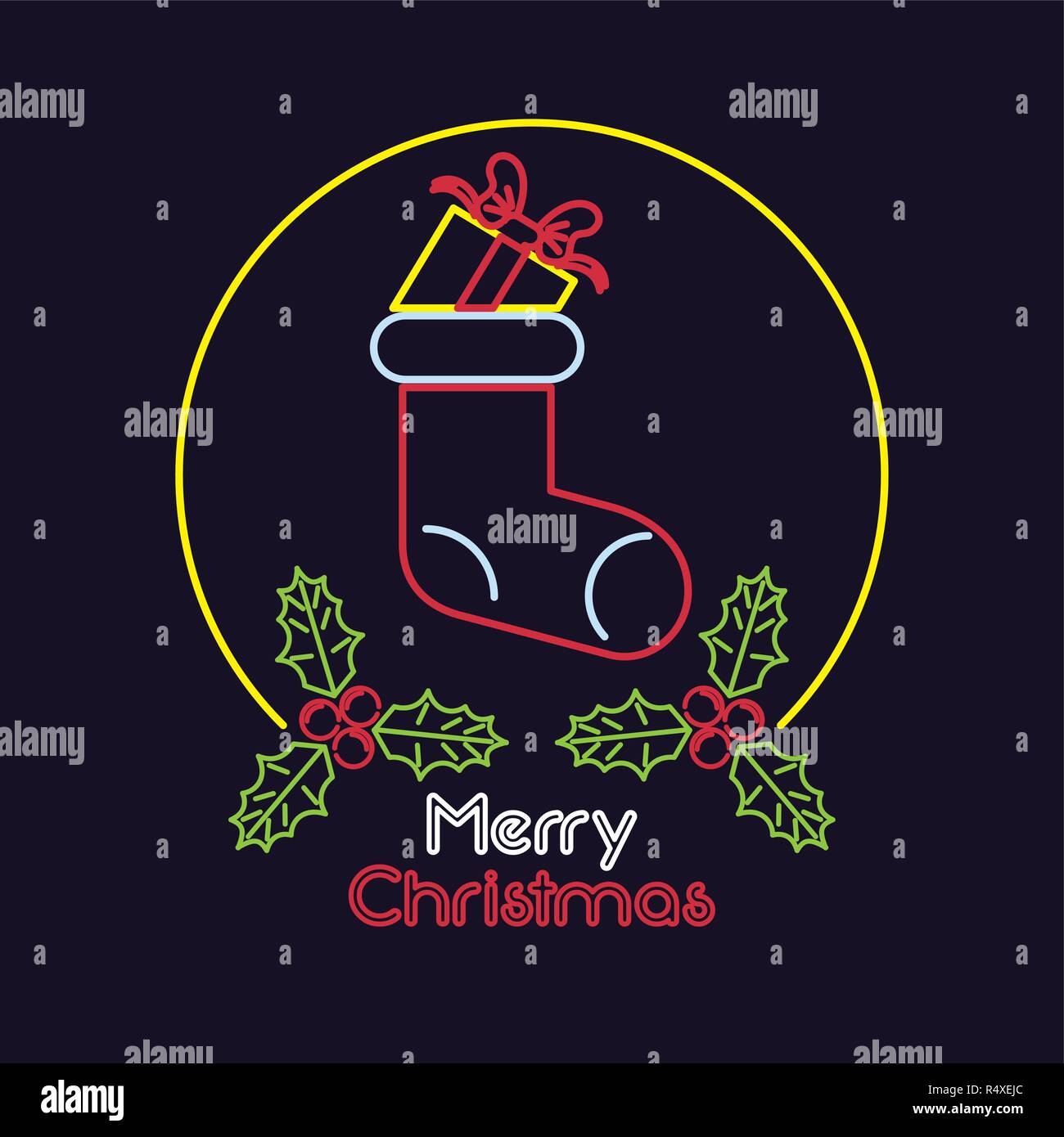 merry christmas card neon lights Stock Vector