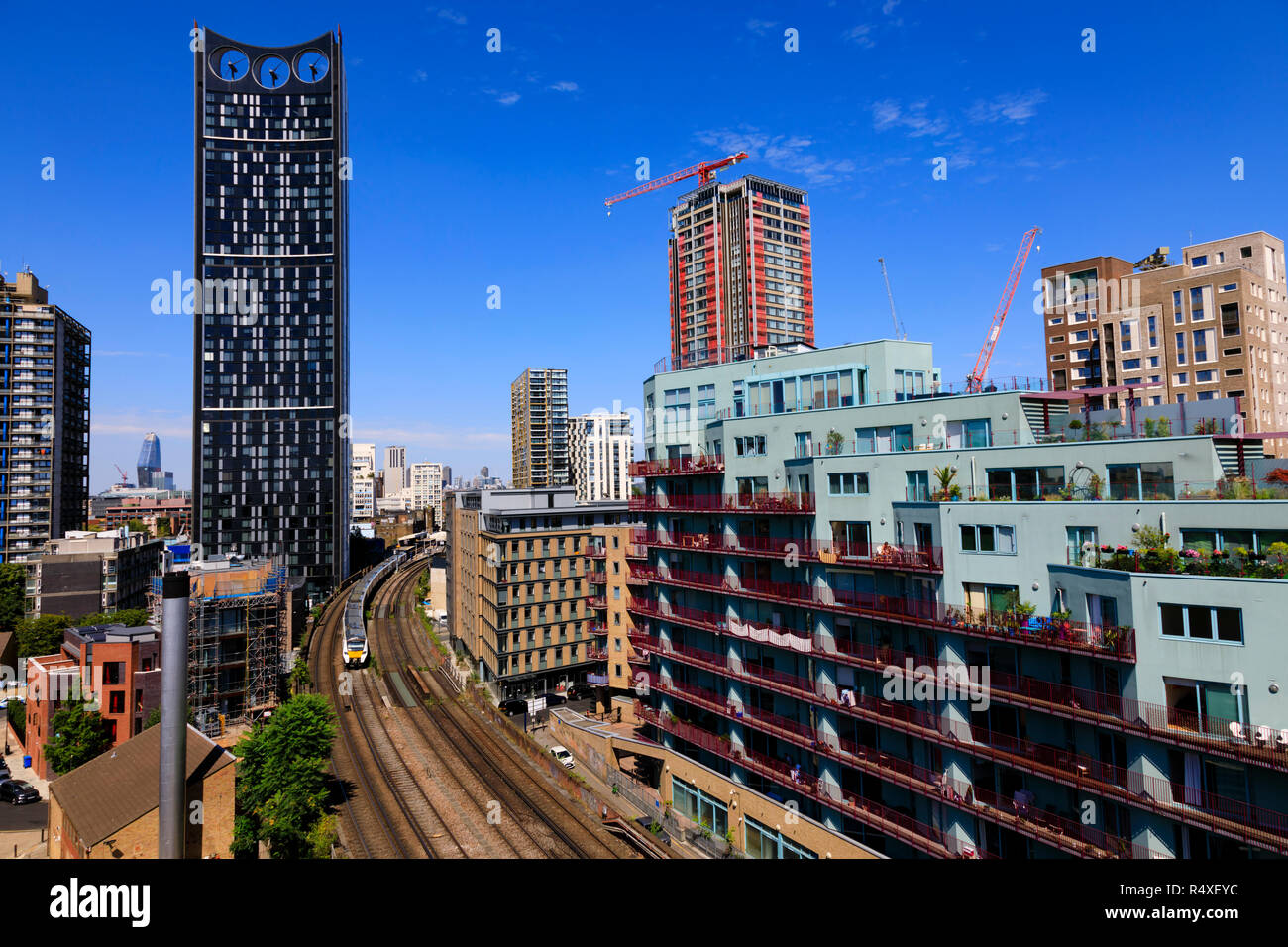 High rise buildings at Elephant and Castle, Southwark, viewed from Kennington, London, England. Strata SE1, Stock Photo