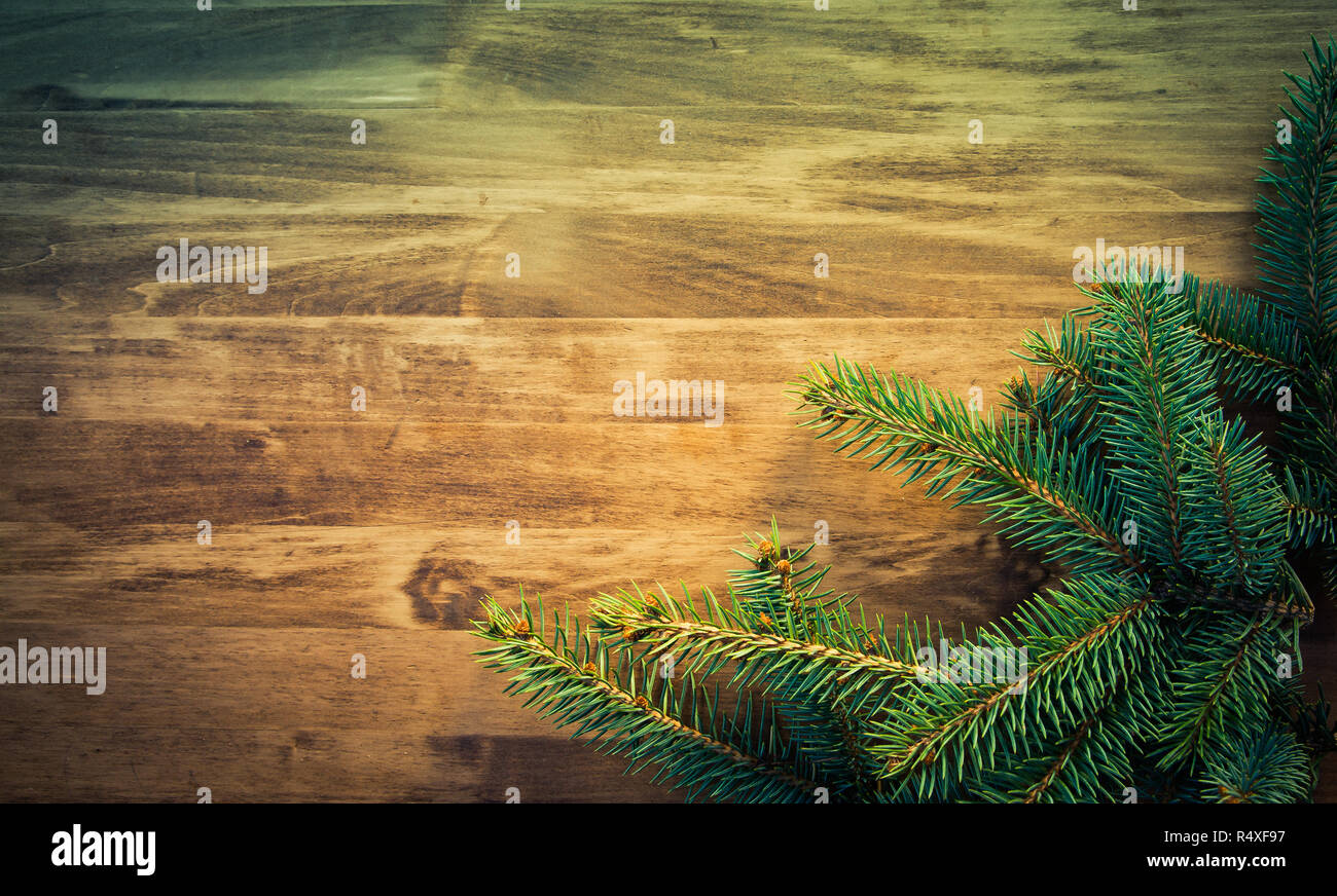 christmas wooden background with fir branches and balls Stock Photo - Alamy