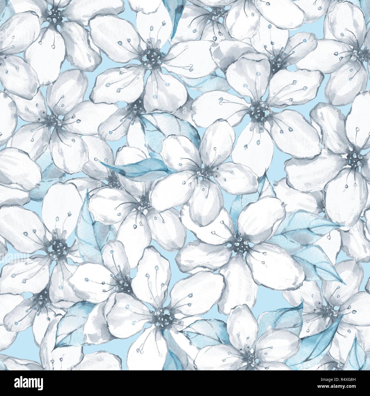 Floral seamless pattern with white flowers Stock Photo