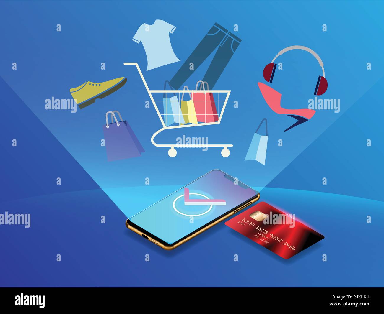 Vector Of Online Shopping With Credit Card Concept Mobile Marketing