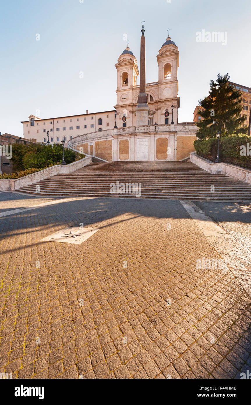 The upper section of the Spanish Steps and church of Trinità dei Monti Stock Photo