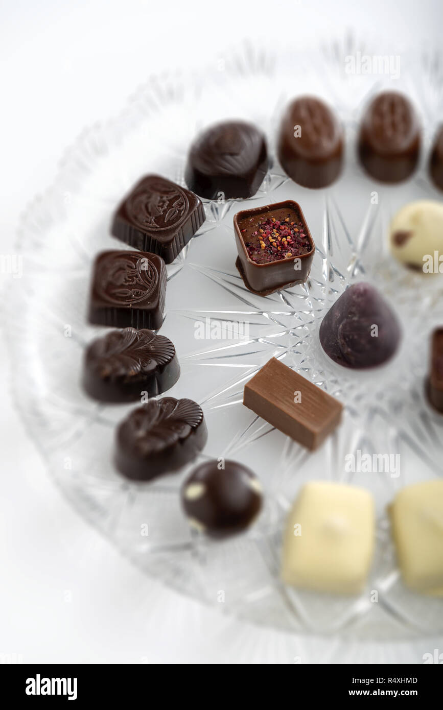 filled chocolates plus flat flavors from the right side detail Stock