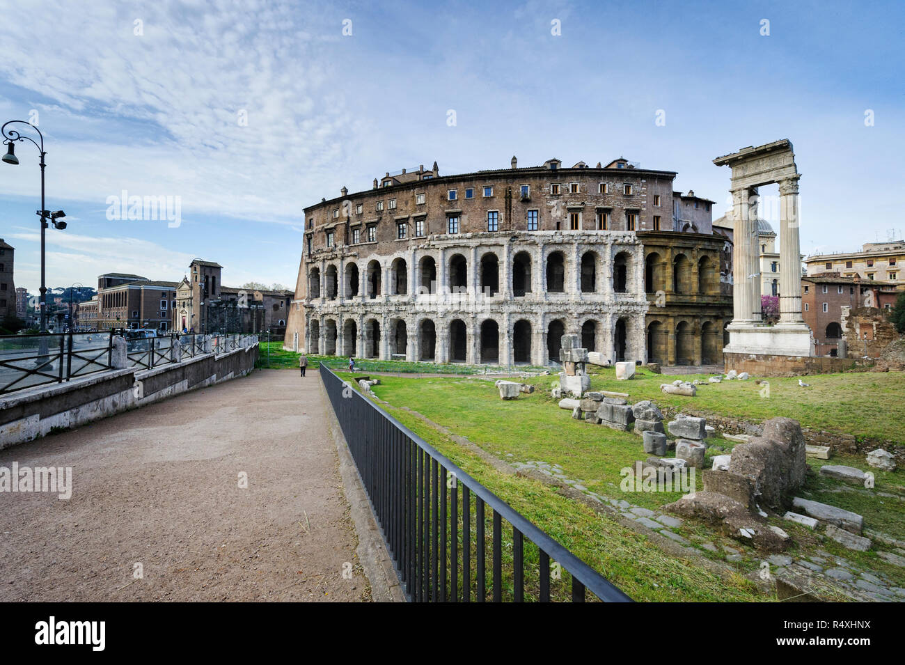 Temple of Apollo Sosianus alongside the Theatre of Marcellus in the Campus Martius in Rome Stock Photo