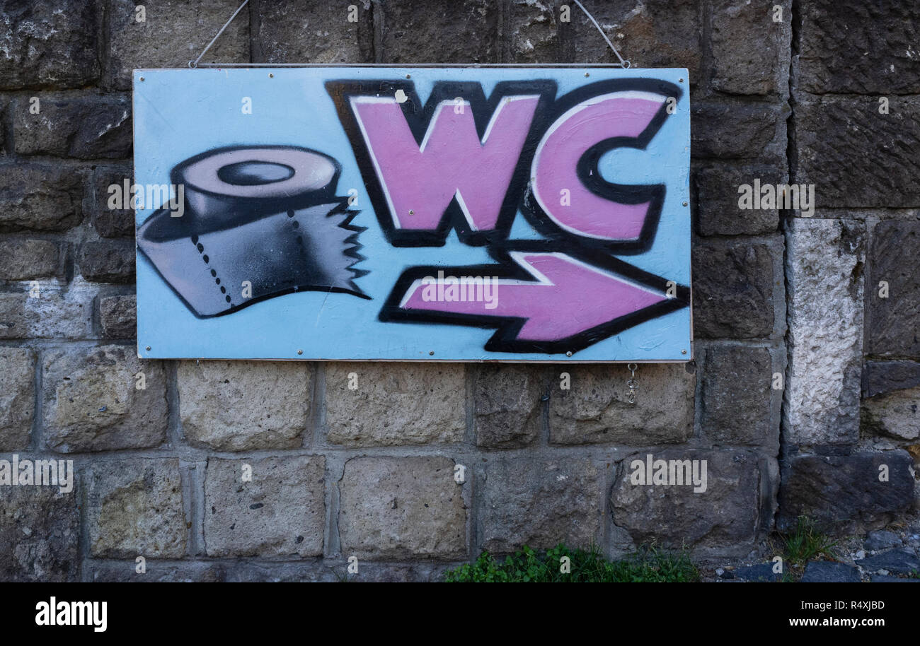 WC Sign to Public Conveniences Toilet Stock Photo