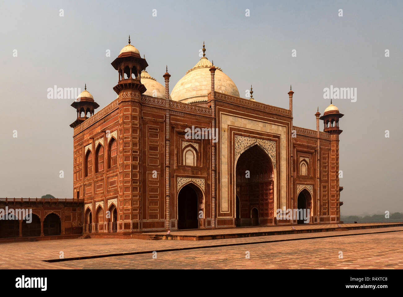 View of beautiful mosque on territory of Taj-Mahal Stock Photo