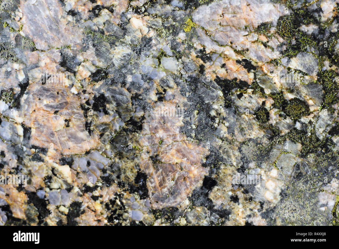 Texture of the polished surface of Filipstad Granite, macro shot Stock Photo