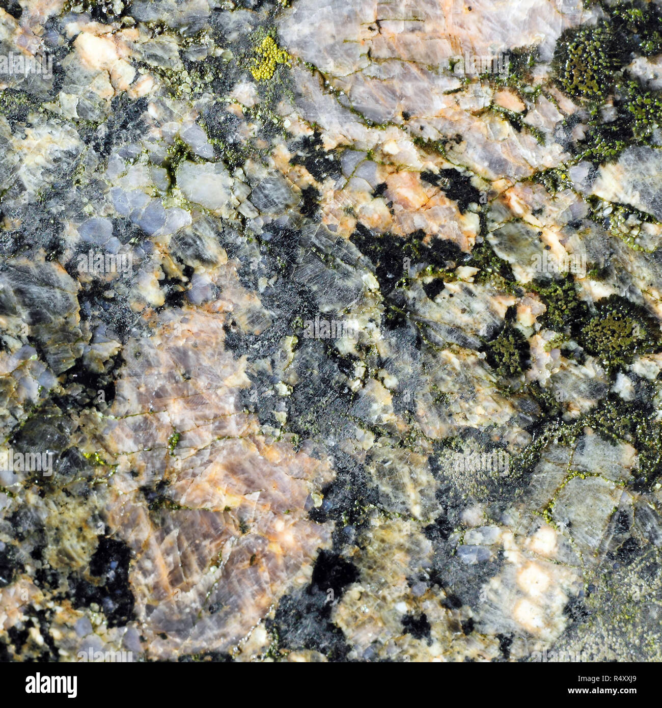 Texture of the polished surface of Filipstad Granite, macro shot Stock Photo