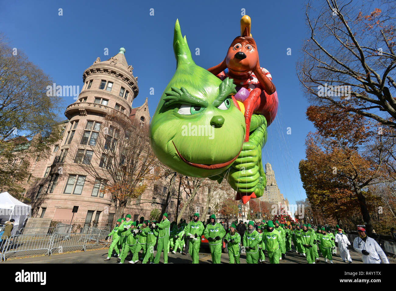 The Grinch balloon at the 92nd Annual Macy’s Thanksgiving Day Parade in New York on Nov. 22, 2018. Stock Photo