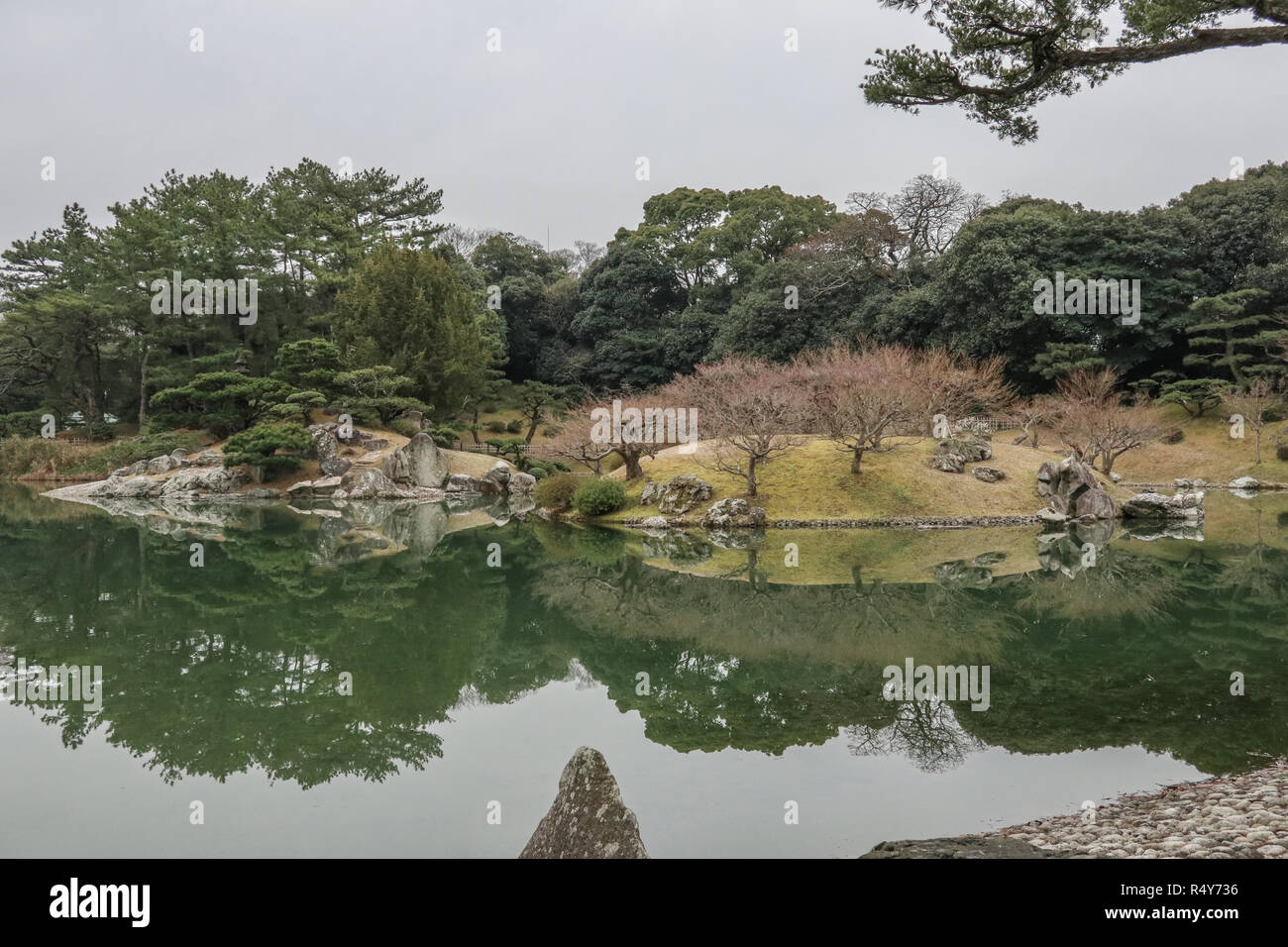 Ritsurin Koen in winter, traditional Japanese garden,  Takamatsu, Kagawa, Shikoku, Japan Stock Photo
