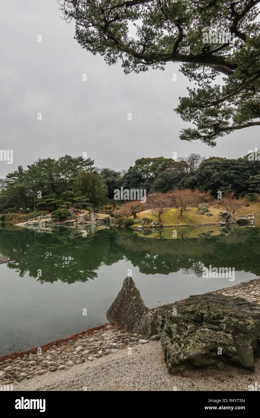 Ritsurin Koen in winter, traditional Japanese garden,  Takamatsu, Kagawa, Shikoku, Japan Stock Photo