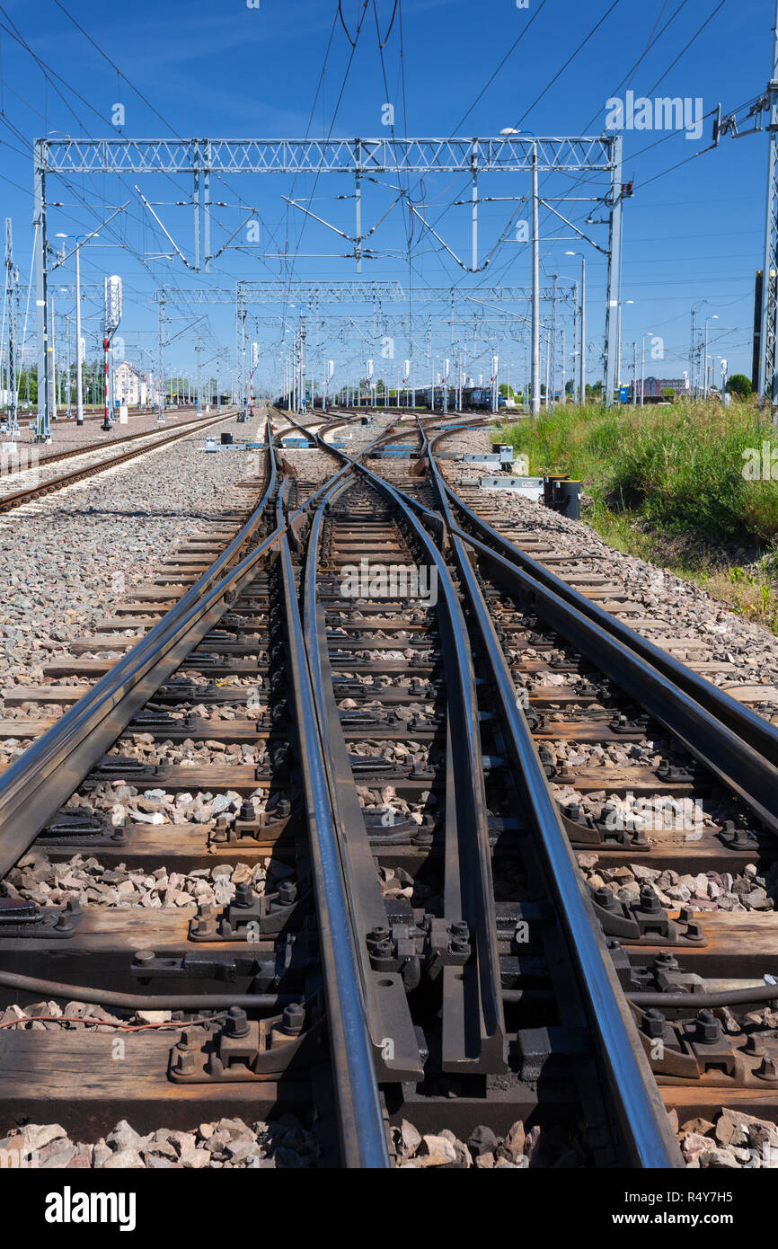railway tracks, railway traction, rails, semaphore Stock Photo Alamy