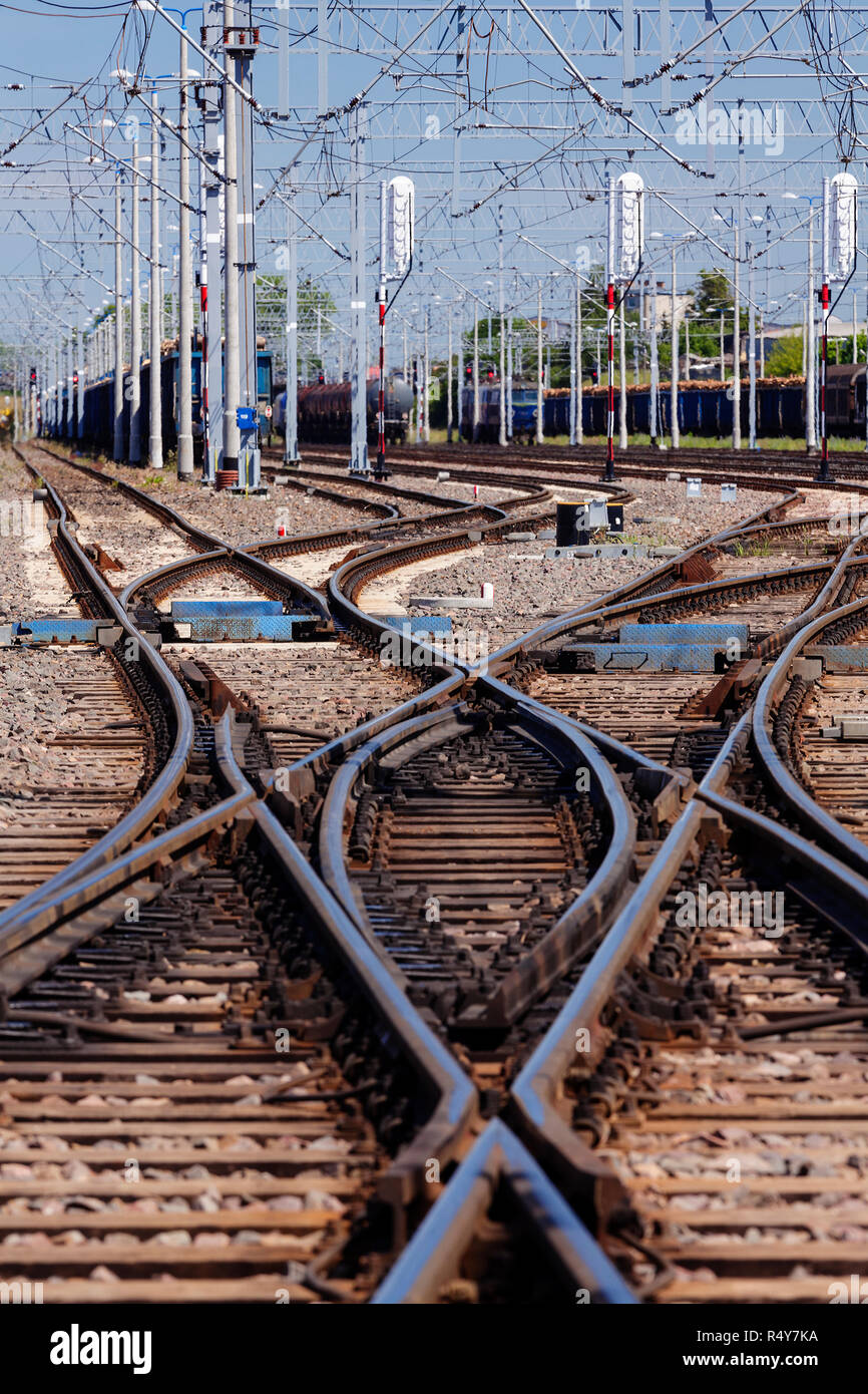 railway tracks, railway traction, rails, semaphore Stock Photo Alamy