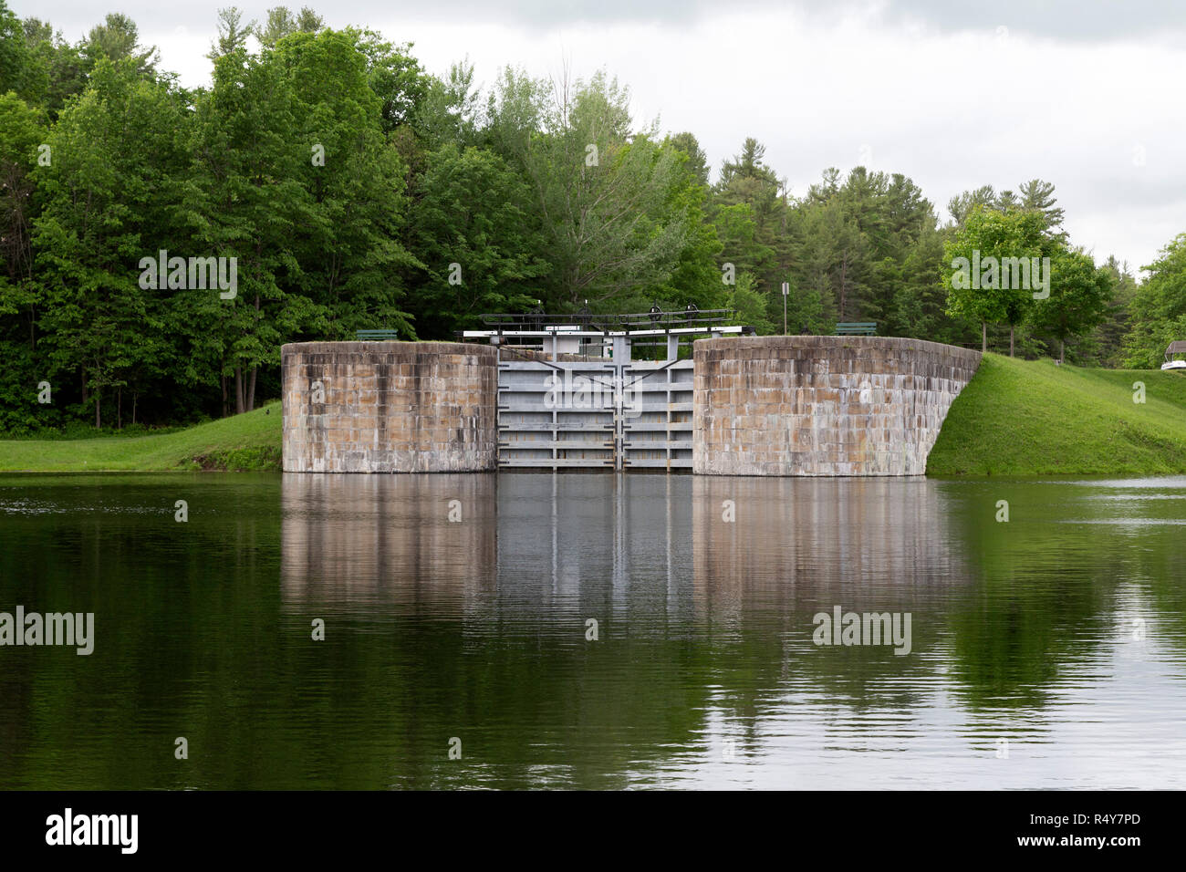 The Rideau Canal at Smiths Falls in Ontario, Canada. The 202-kilometre long canal is a UNESCO World Heritage Site. Stock Photo