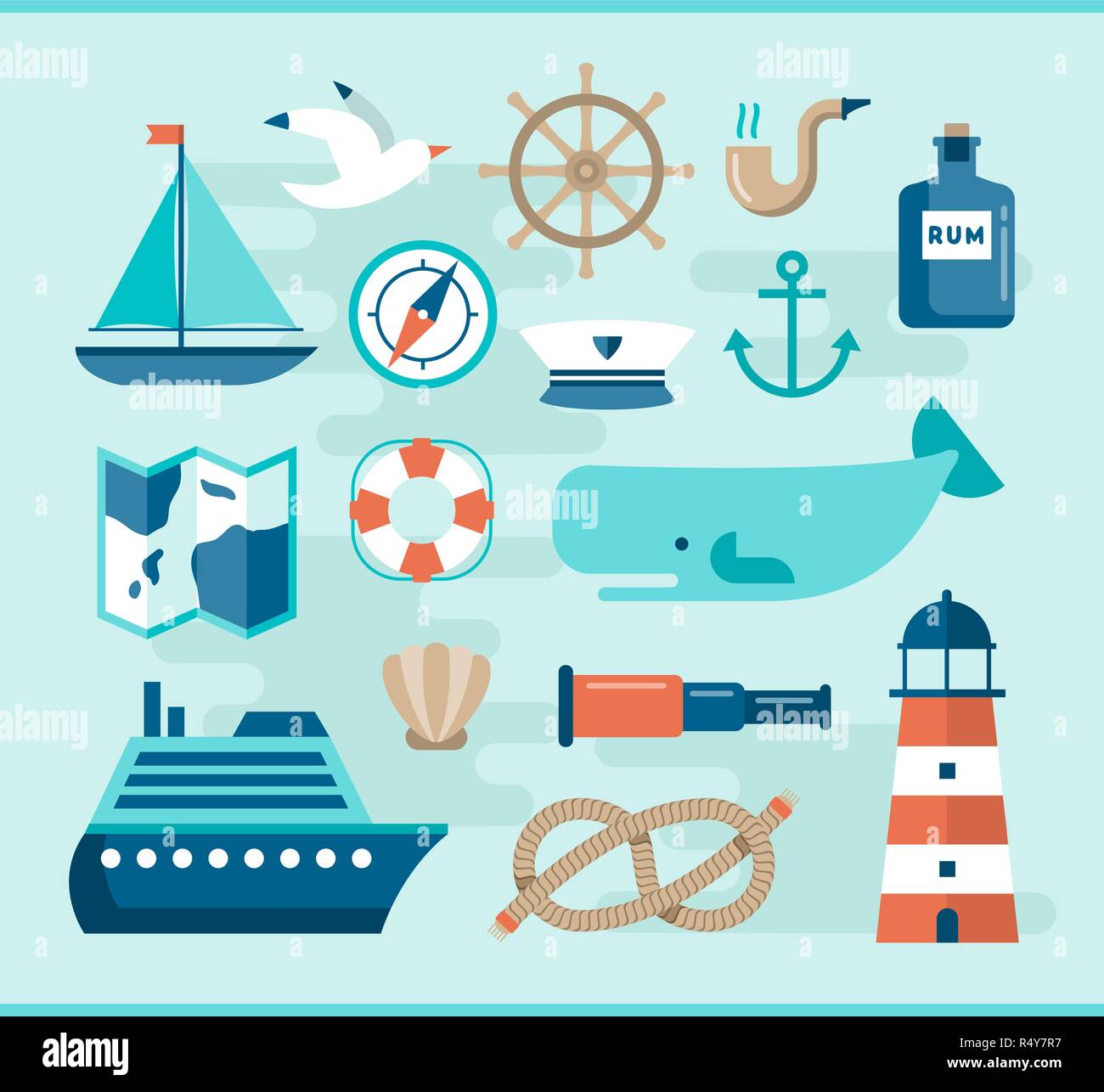 set of beautiful nautical flat icons Stock Vector Image & Art - Alamy