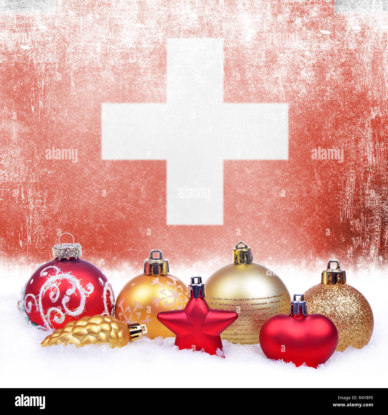 Christmas grunge background with festive decorationsballs, star, heart