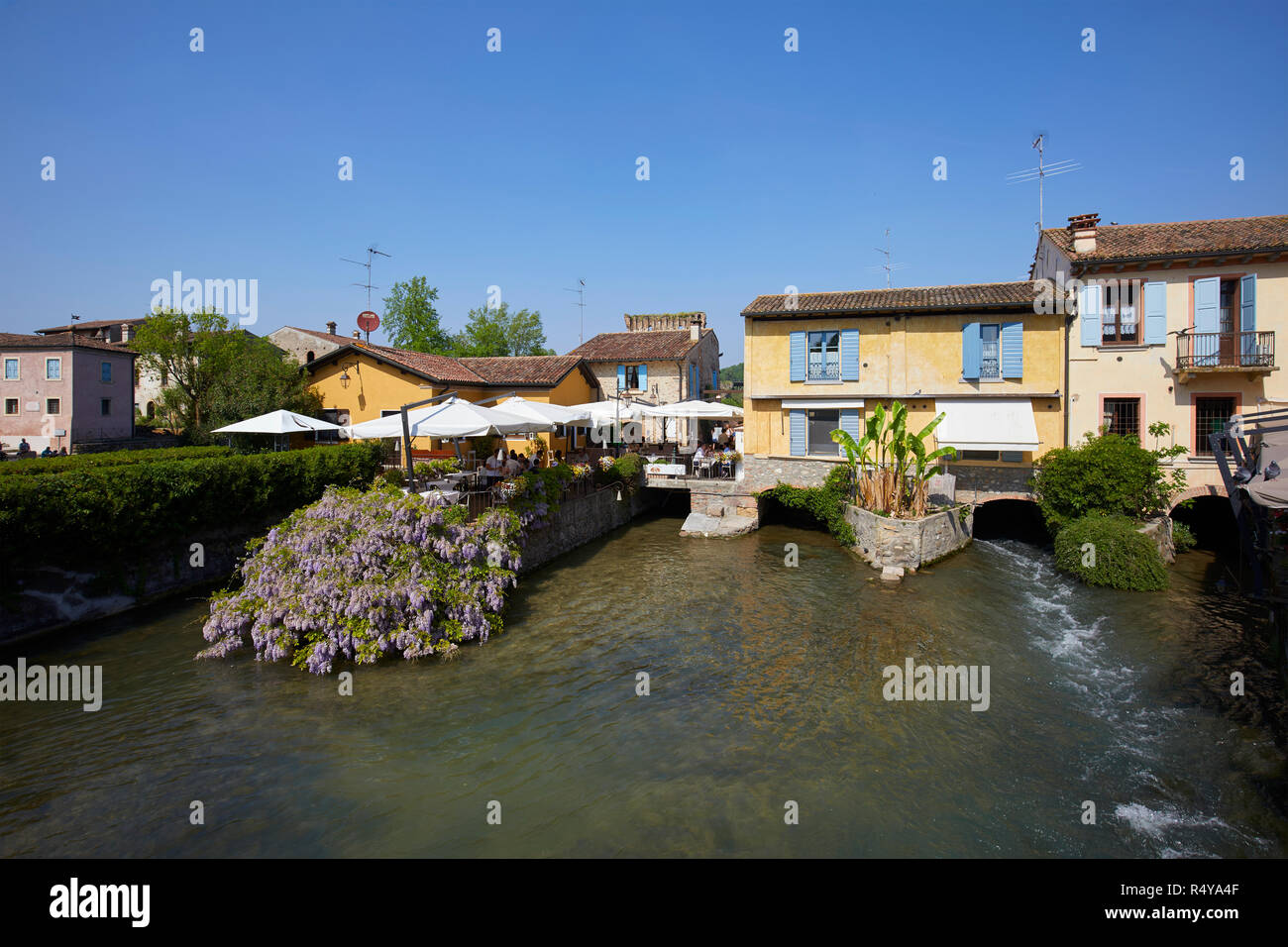 Visconteo bridge in Borghetto of Valeggio sul Mincio, Verona province, Italy Stock Photo