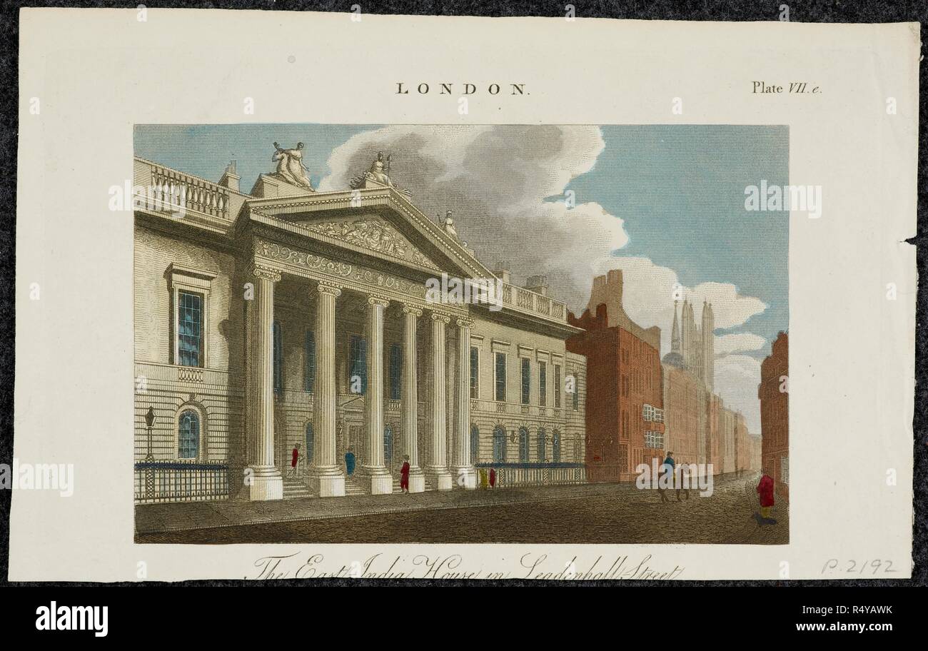 The East India Company headquarters. The East India House in London. London. East India House in Leadenhall Street in the City of London. Source: P2192. Language: english. Stock Photo