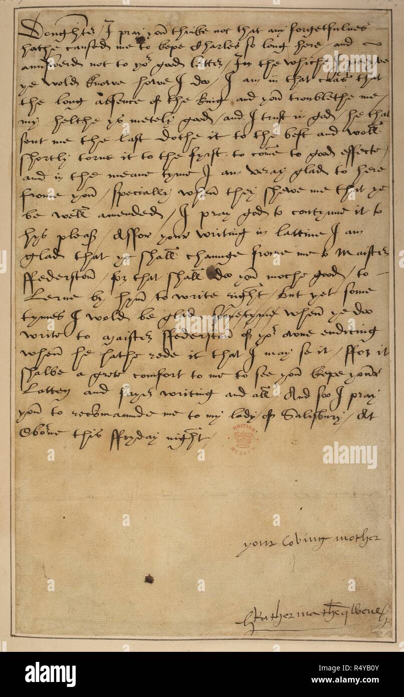 Letter from Katherine of Aragon to Princess Mary. Letter from Katherine ...