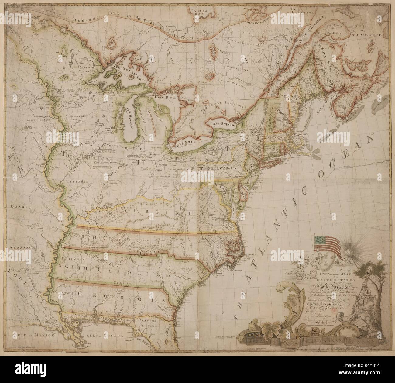 A New and Correct Map of the United States of North America. A New and Correct Map of the United States of North America; layd down agreeable to the Peace of 1783. Newhaven (Conn.), (1783?). Source: Maps.*71490.(150). Stock Photo