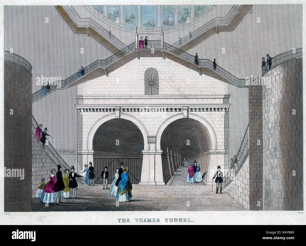 THAMES TUNNEL London, between Rotherhide and Wapping with the stairwell at top shortly after opening in March 1843 Stock Photo