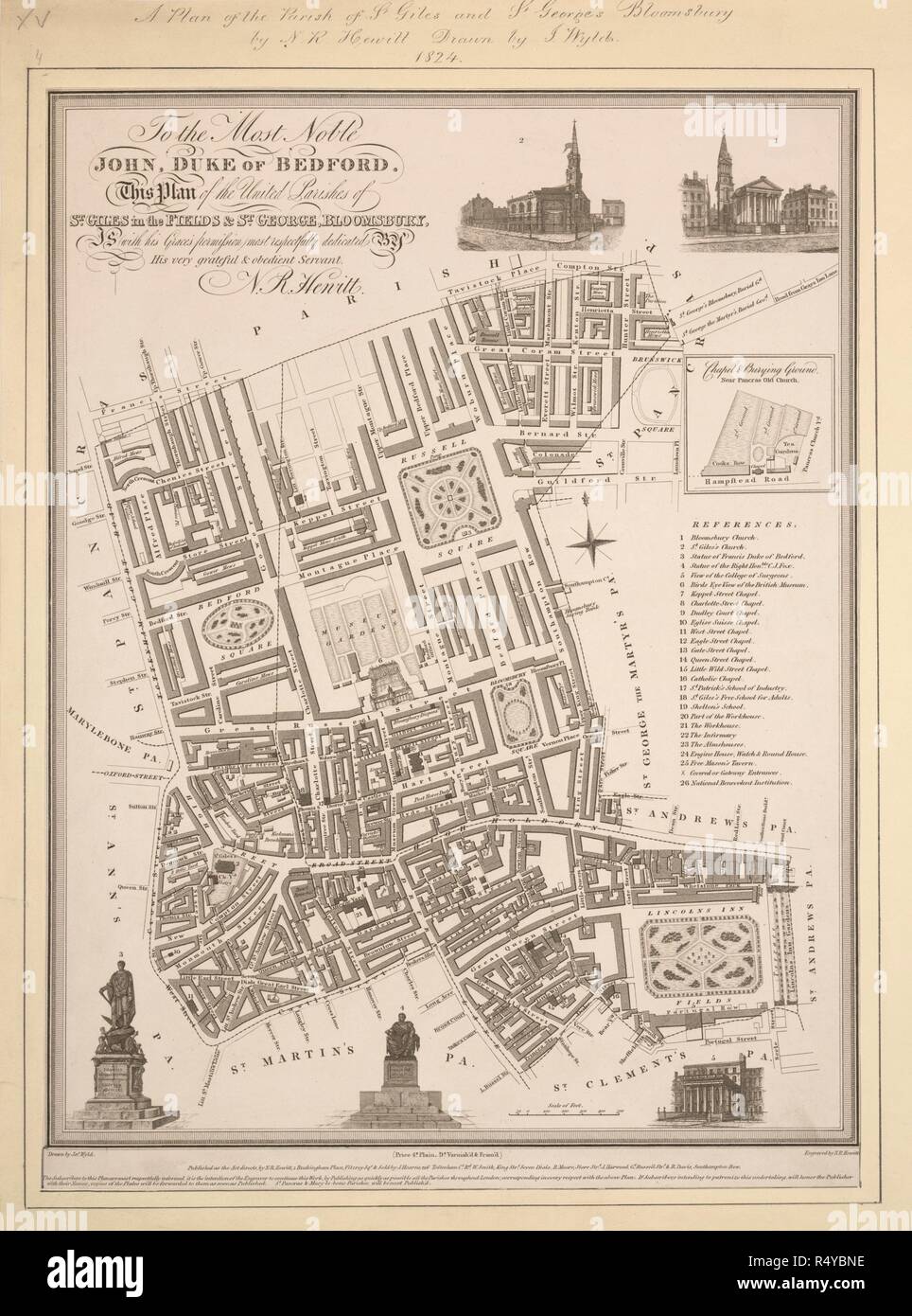 St. Giles and St. Bloomsbury. 1824. A plan of the parish of St