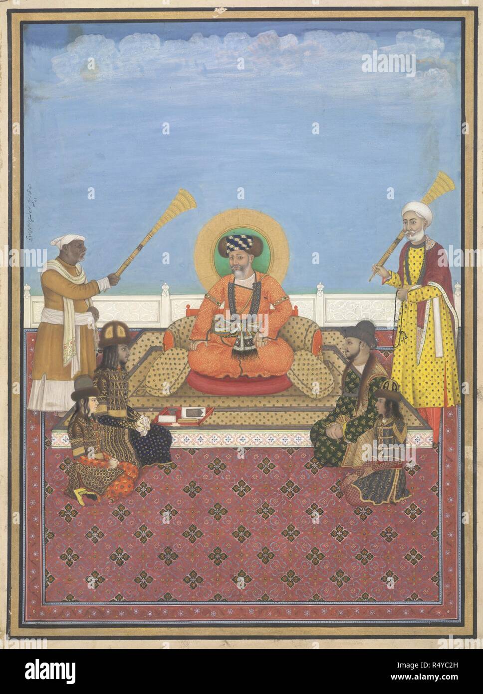 Akbar II & four of his sons. The emperor Akbar Shah II and four princes sit on the carpet before him. c.1810. Opaque watercolour. Source: Add.Or.342. Author: Murtaza Gulam Khan. Stock Photo