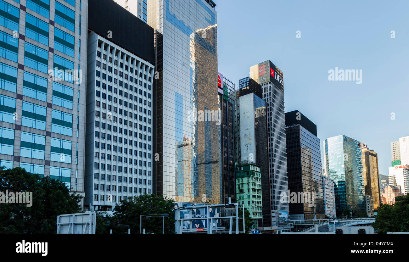 Rows of high rise buildings,  Wan Chai district,Hong Kong Island Stock Photo