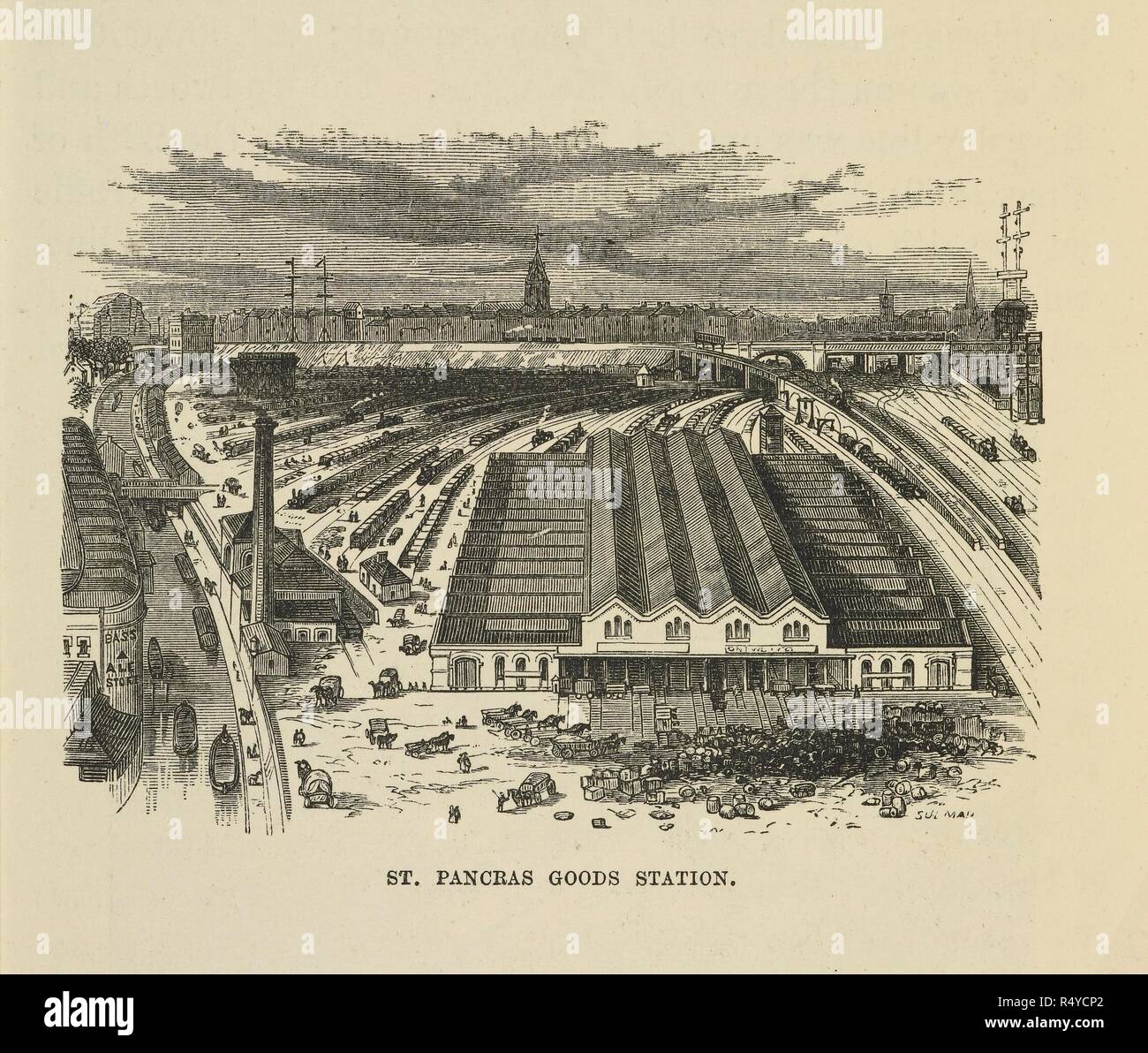 The Midland Railway. The Midland Railway. London. Detail. A view of St Pancras Railway Station.  Image taken from 'The Midland Railway: its rise and progress. A narrative of modern Enterprise.'  Published by Strahan & Co, London in 1876. . Source: 08235.k.7 p258. Language: English. Stock Photo