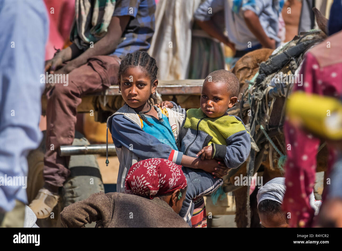 Children at the public market in the town of Hawzen, Tigray Region, Ethiopia. Stock Photo