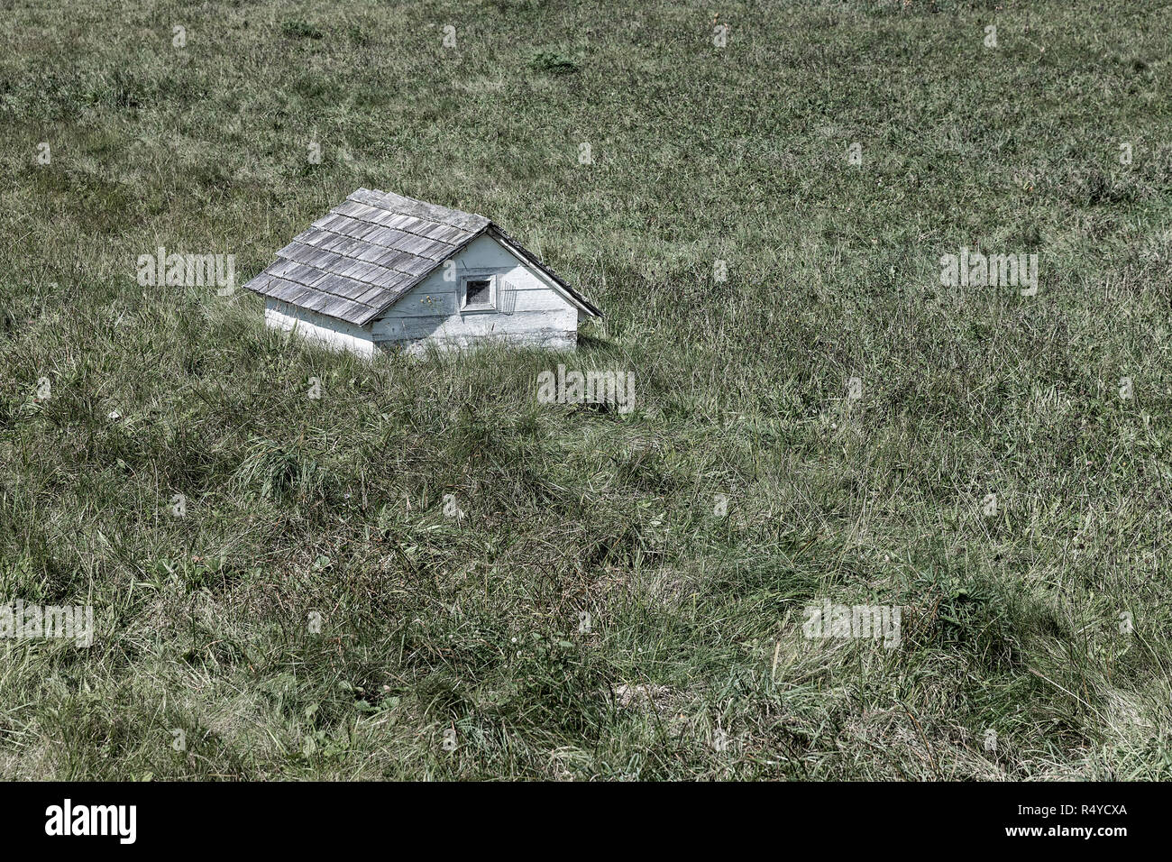 Small shelter in a farm field. Stock Photo