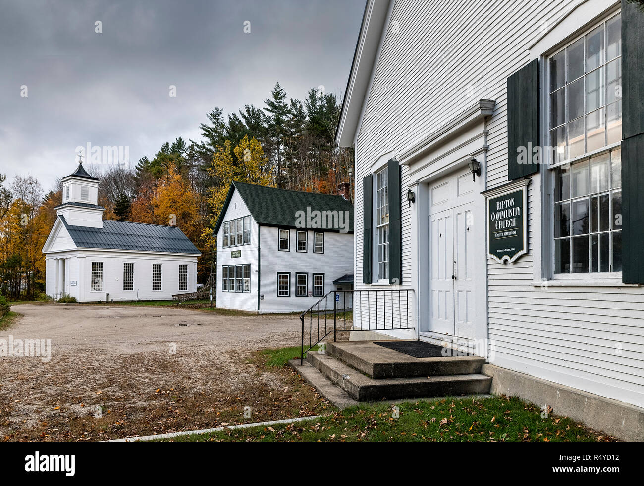 Community buildings in the village of Ripton, Vermont, USA. Stock Photo