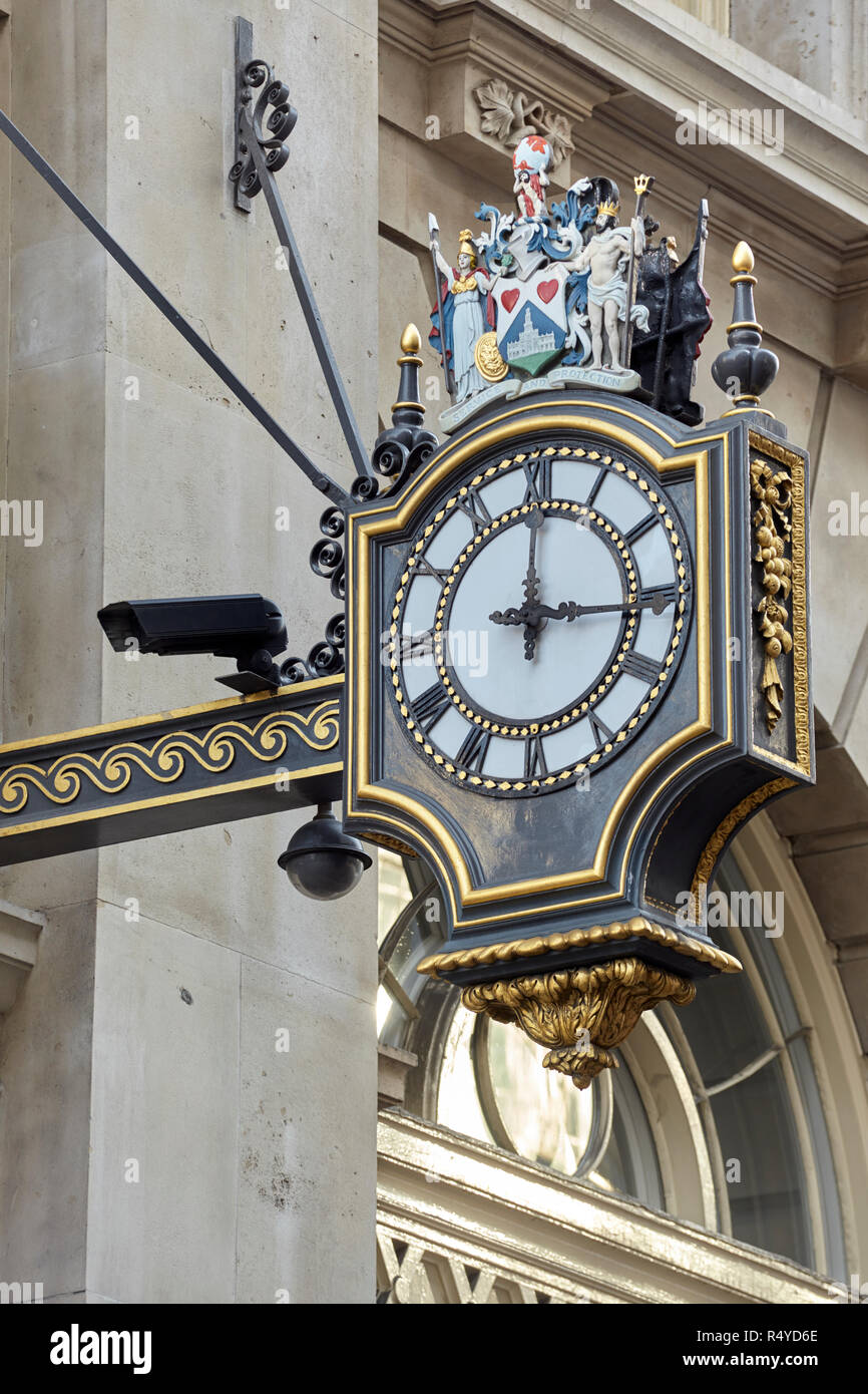 London City Clock in Thread needle street at quarter past twelve. Stock Photo
