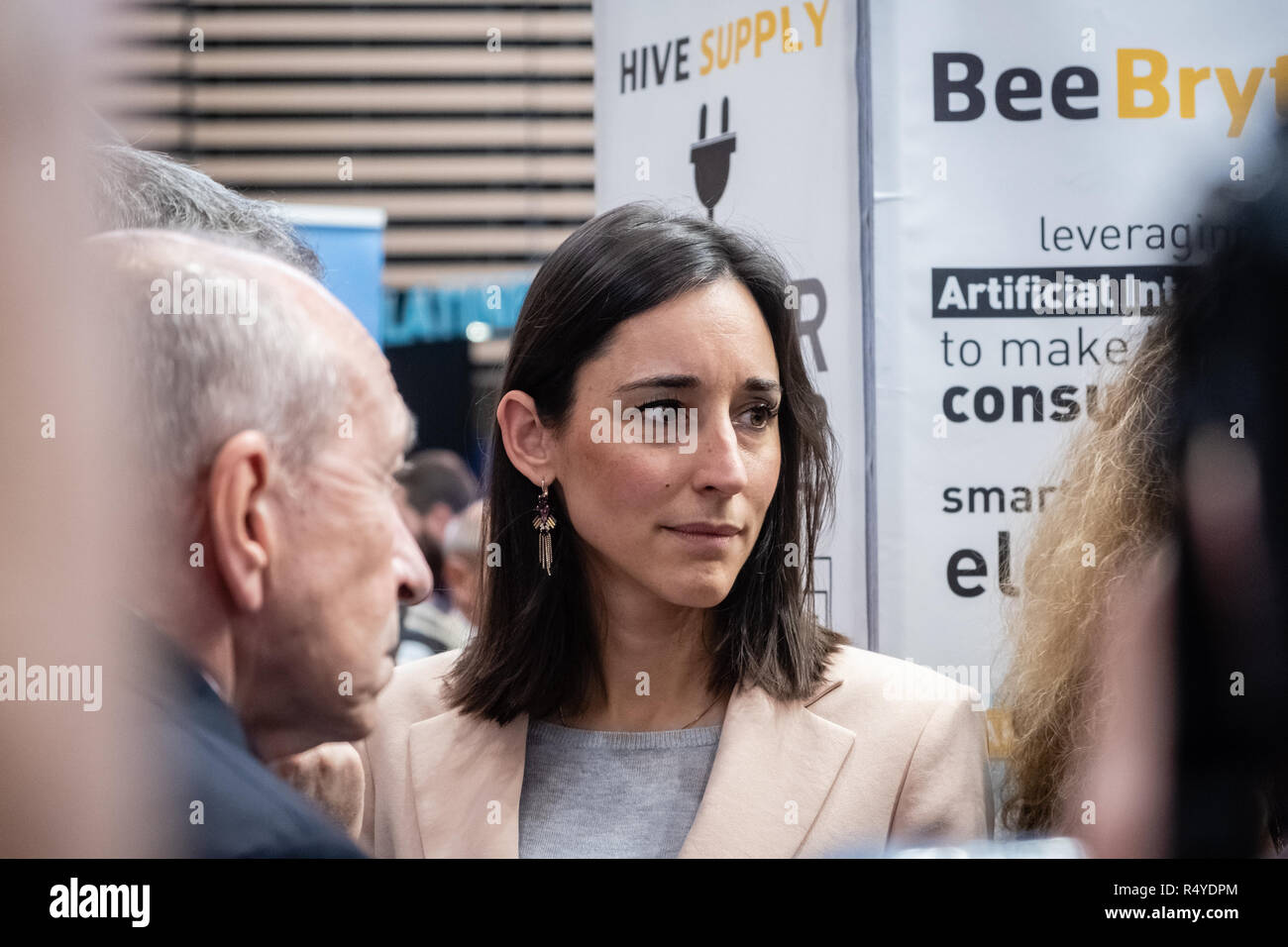 Lyon, France. 28th Nov 2018. Brune Poirson Secretary of State, Minister of the Ecological and Solidarity Transition, went to Pollutec, the 28th International Exhibition of Equipment, Technologies and Environmental Services. She was accompanied by Gérard Collomb, Mayor of Lyon and David Kimelfeld the President of the Metropolis of Lyon. Credit: FRANCK CHAPOLARD/Alamy Live News Stock Photo
