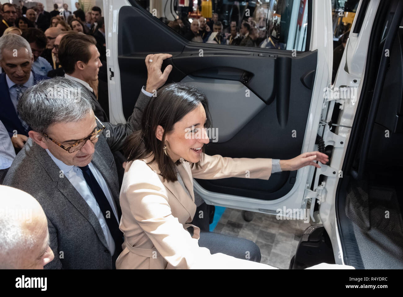 Lyon, France. 28th Nov 2018. Brune Poirson Secretary of State, Minister of the Ecological and Solidarity Transition, went to Pollutec, the 28th International Exhibition of Equipment, Technologies and Environmental Services. She was accompanied by Gérard Collomb, Mayor of Lyon and David Kimelfeld the President of the Metropolis of Lyon. Credit: FRANCK CHAPOLARD/Alamy Live News Stock Photo
