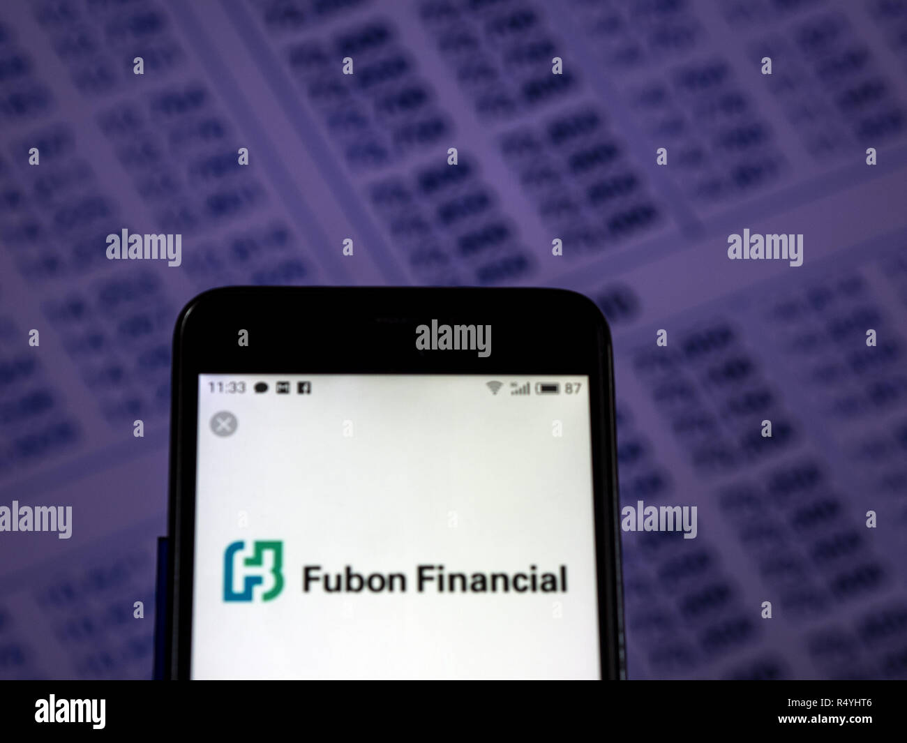 Kiev, Ukraine. 28th Nov, 2018. Fubon Financial Holding Co., Financial investment management company logo seen displayed on smart phone. Credit: Igor Golovniov/SOPA Images/ZUMA Wire/Alamy Live News Stock Photo