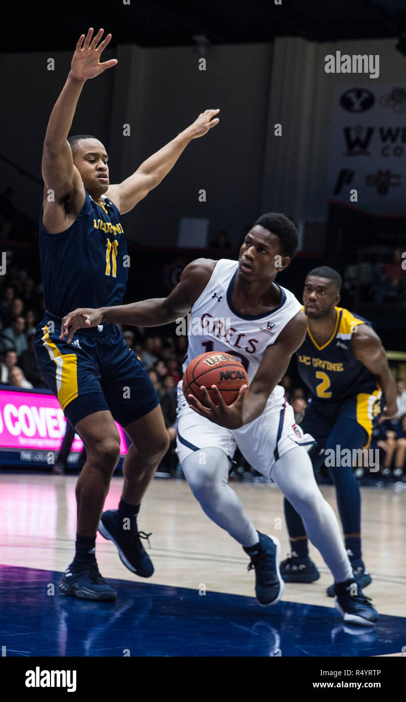 McKeon Pavilion Moraga Calif, USA. 28th Nov, 2018. U.S.A. St. Mary's forward Elijah Thomas (10) drives to the hoop during the NCAA Men's Basketball game between UC Irvine Anteaters and the Saint Mary's Gaels 75-80 lost at McKeon Pavilion Moraga Calif. Thurman James/CSM/Alamy Live News Stock Photo