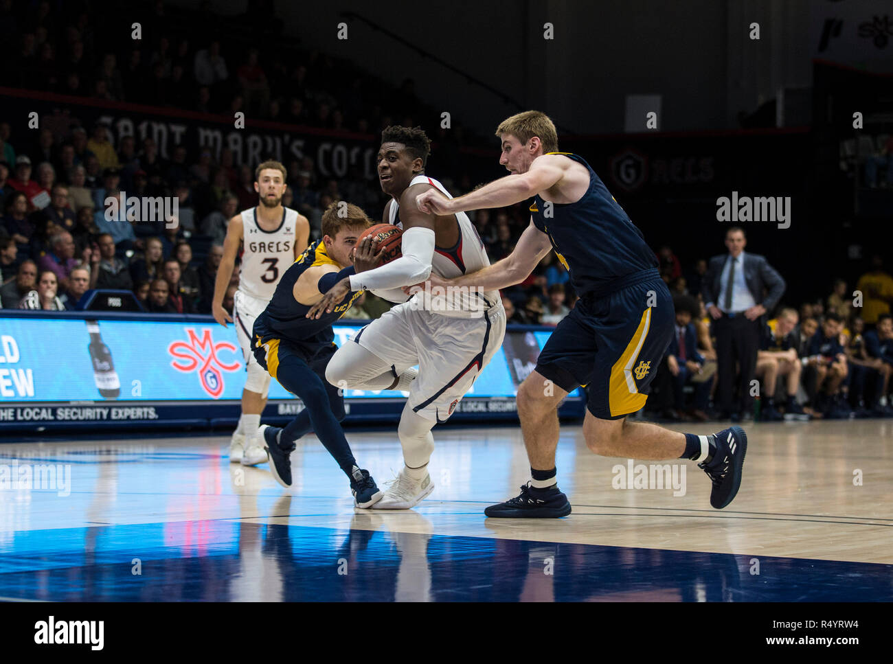 McKeon Pavilion Moraga Calif, USA. 28th Nov, 2018. U.S.A. St. Mary's forward Malik Fitts (24) drives to the hoop during the NCAA Men's Basketball game between UC Irvine Anteaters and the Saint Mary's Gaels 75-80 lost at McKeon Pavilion Moraga Calif. Thurman James/CSM/Alamy Live News Stock Photo