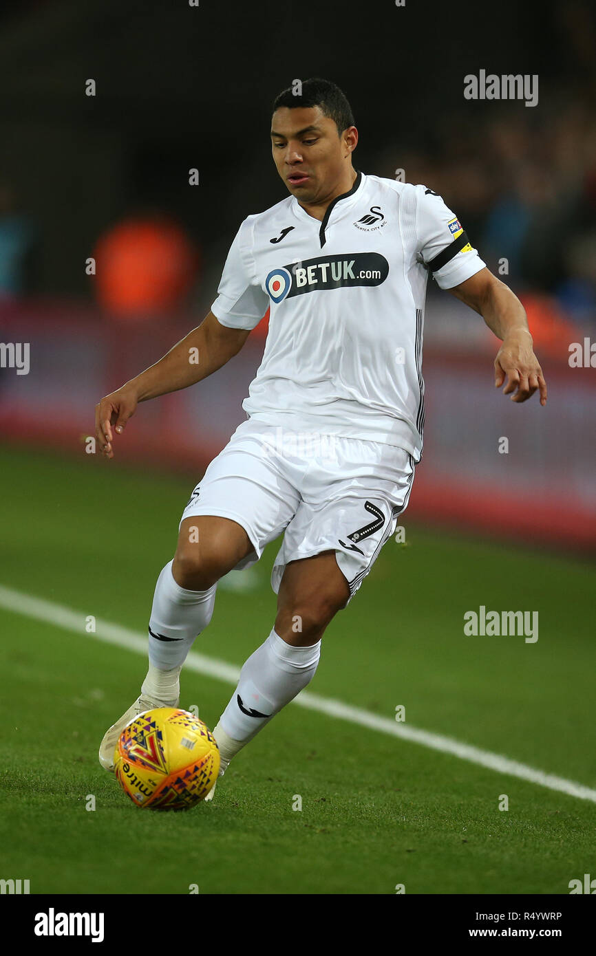 Swansea, Wales, UK. 28th November, 2018. Jefferson Montero of Swansea city in action. EFL Skybet championship match, Swansea city v West Bromwich Albion at the Liberty Stadium in Swansea, South Wales on Wednesday 28th November 2018.  this image may only be used for Editorial purposes. Editorial use only, license required for commercial use. No use in betting, games or a single club/league/player publications. pic by Andrew Orchard/Andrew Orchard sports photography/Alamy Live news Stock Photo