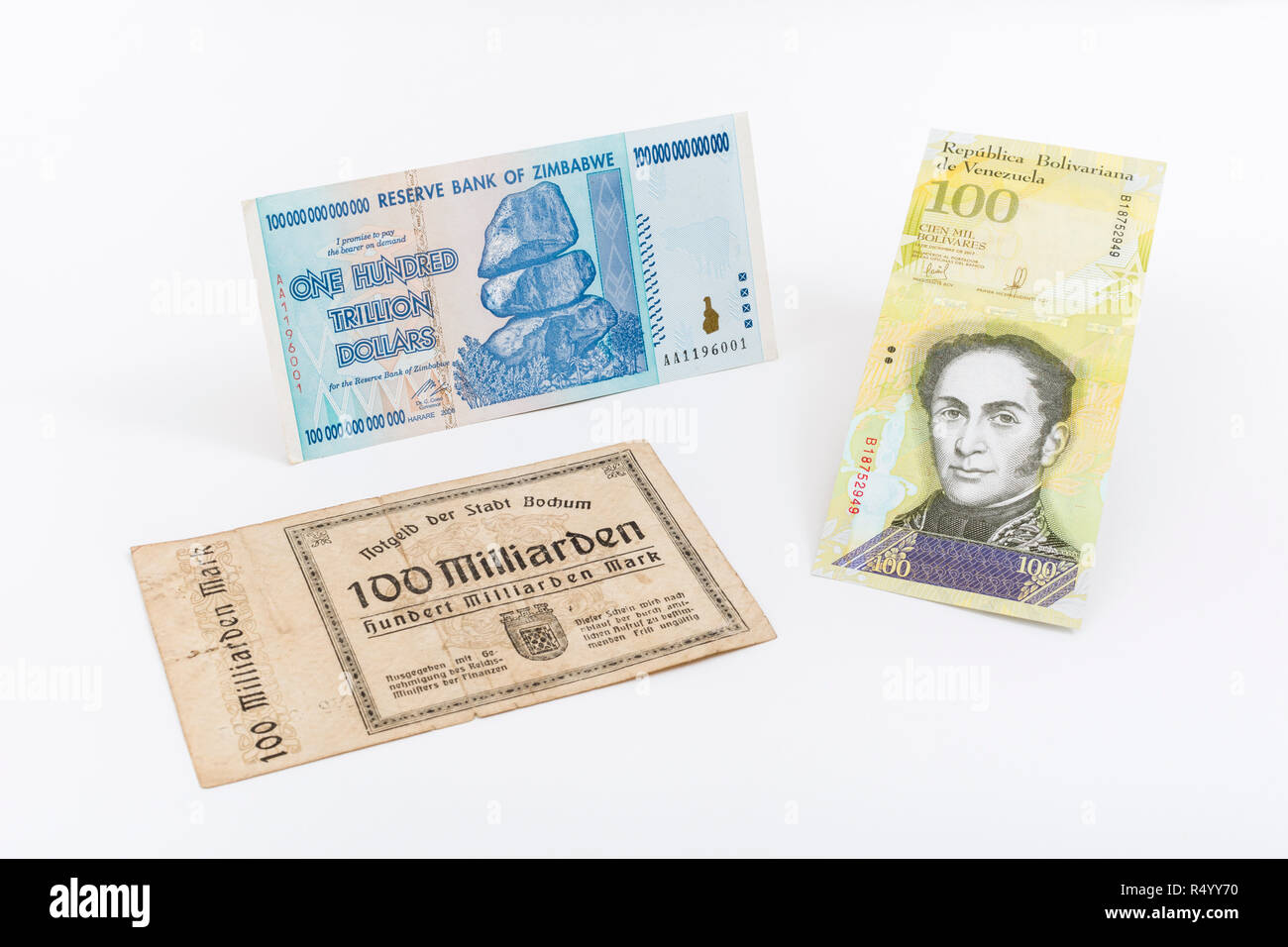 Hyperinflation The 3 Classic Cases Germany 19s 100 Billion Marks Zimbabwe Dollar 100 Trillion 08 Venezuelan 100 000 Bolivar Banknote Stock Photo Alamy