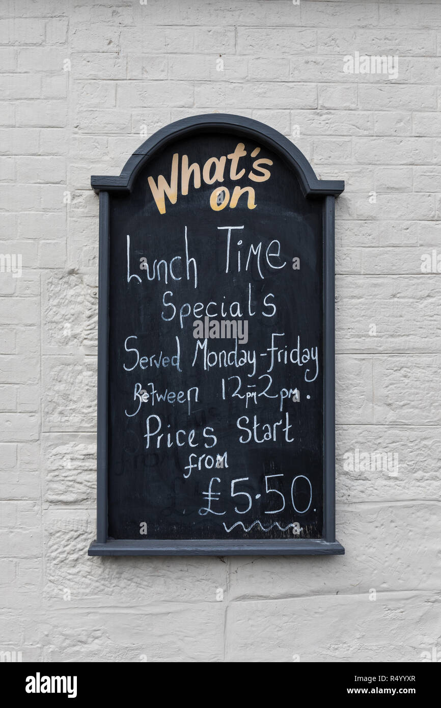 Blackboard outside a pub in England Stock Photo