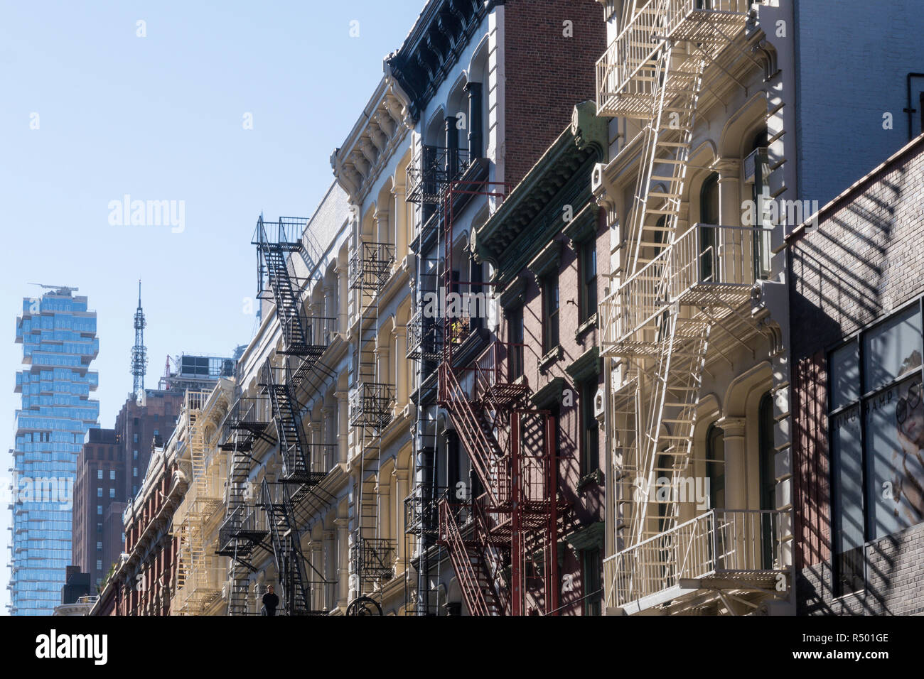 Building Facades on Greene Street, SoHo Cast Iron Historic District, NYC Stock Photo