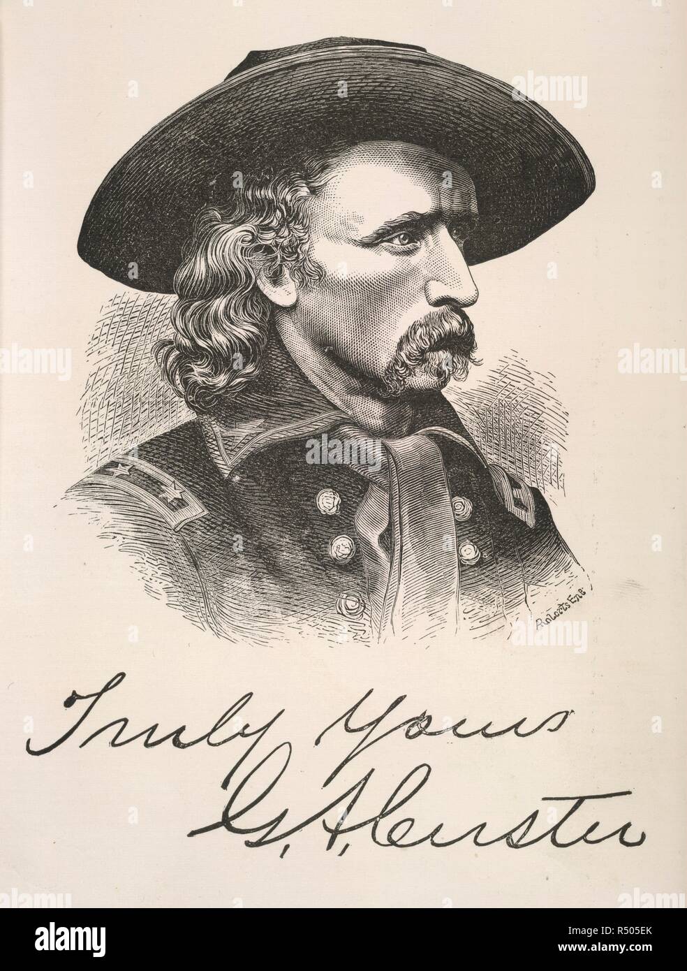 George Armstrong Custer. My Life on the Plains. Or, Personal experiences wi. Sheldon & Co.: New York, [1895.]. George Armstrong Custer (1839-76). American soldier. Commander of the 7th Cavalry at the Battle of the Little Big Horn, where he and 260 soldiers were surrounded and killed. The event became known as 'Custer's Last Stand'.  Image taken from My Life on the Plains. Or, Personal experiences with Indians. [With plates, including a portrait.].  Originally published/produced in Sheldon & Co.: New York, [1895.]. . Source: 10412.ee.5, opposite 5. Language: English. Stock Photo
