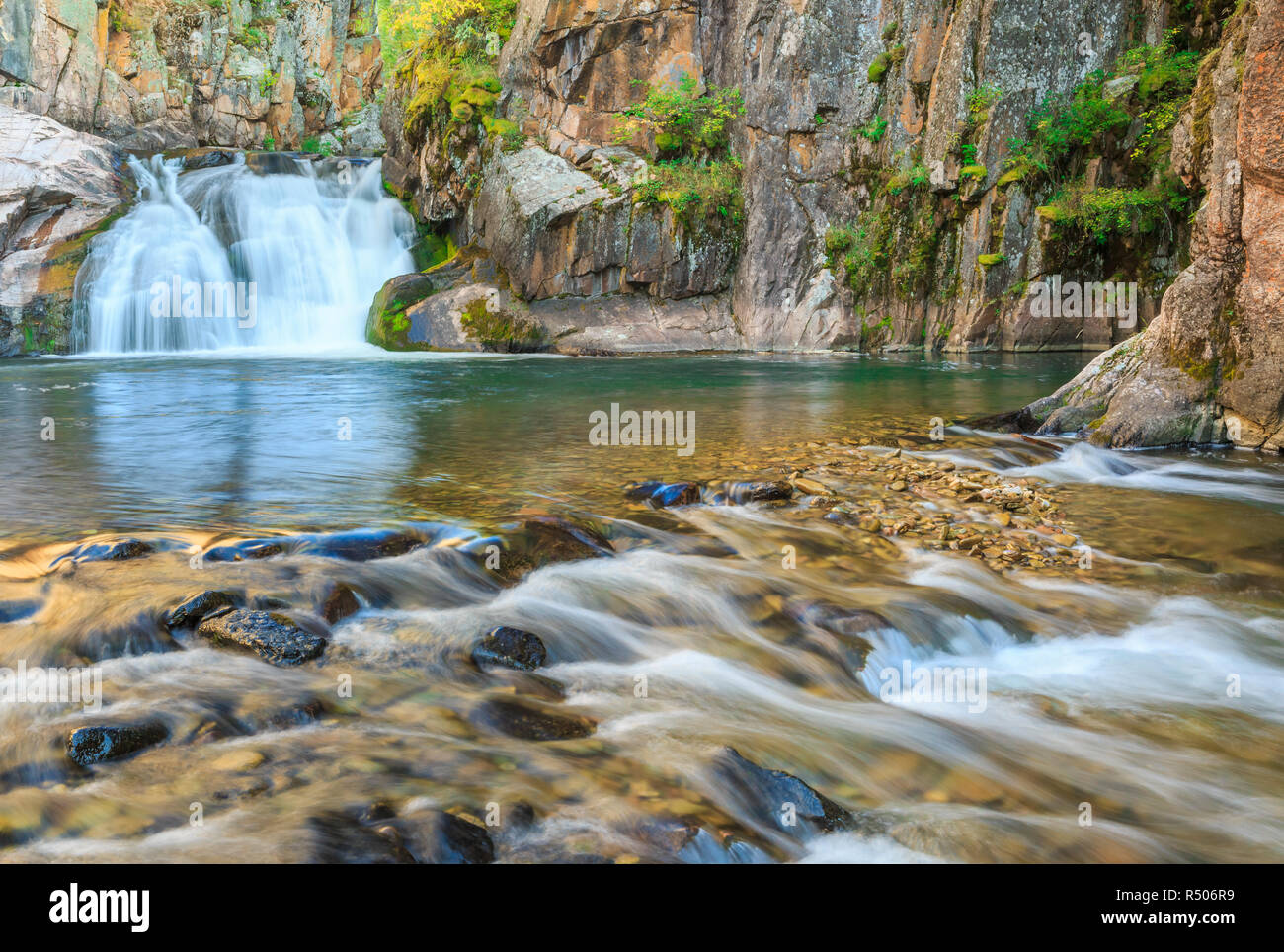 waterfall along tenderfoot creek in the little belt mountains near