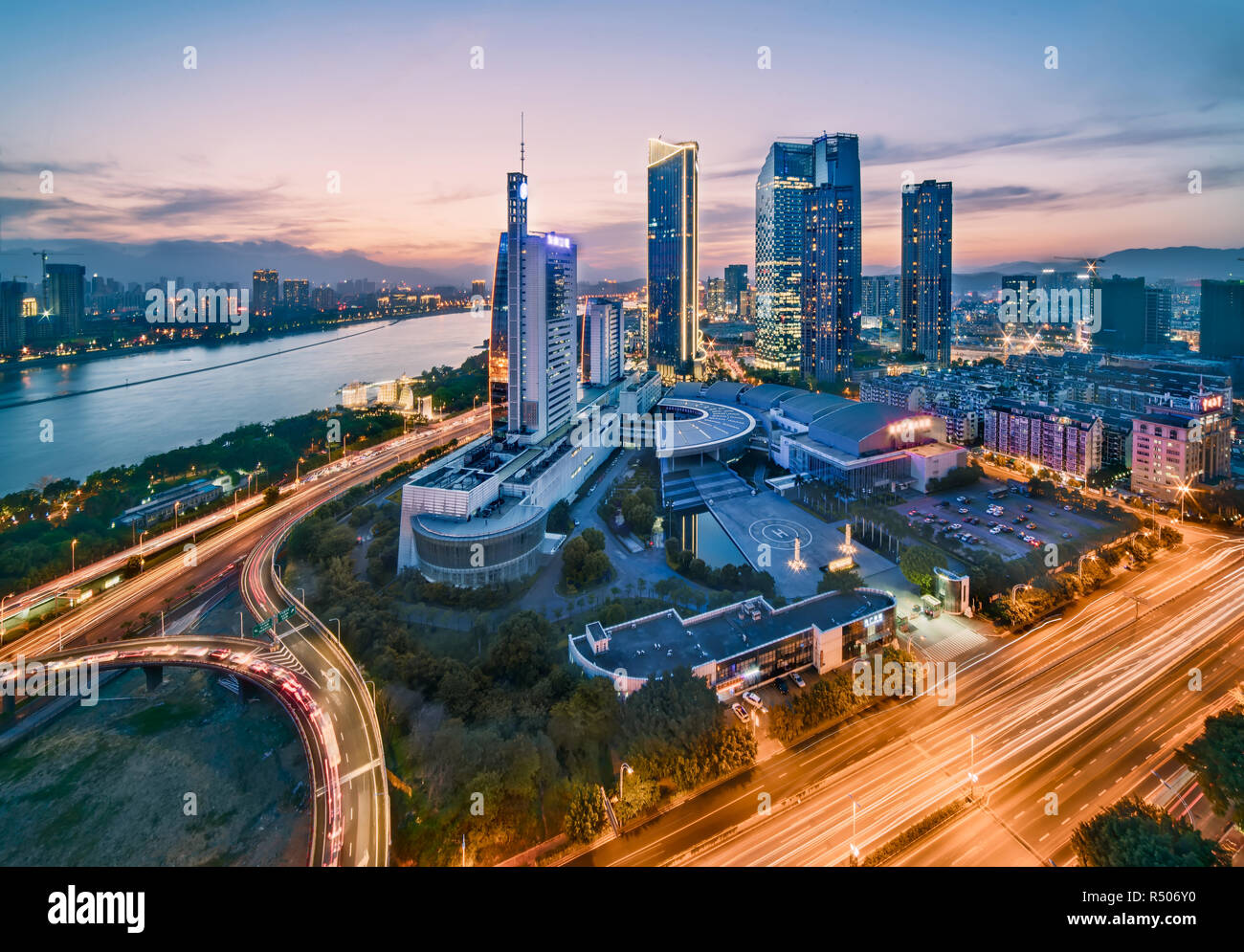 Fuzhou City Of Fujian Province Building At Night Stock Photo Alamy